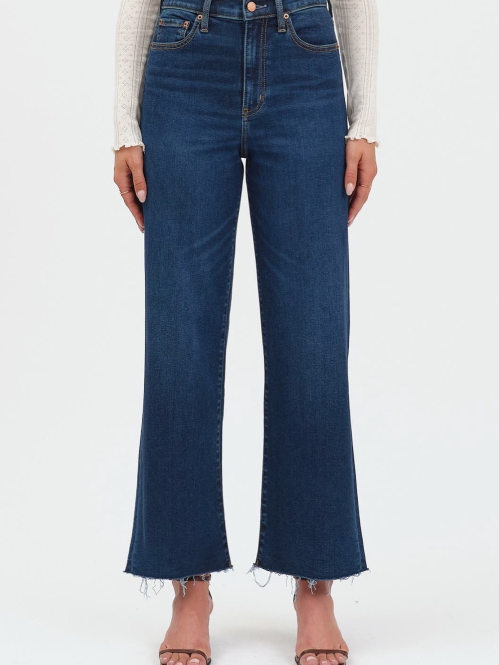 Daze pleaser high waist raw hem crop jeans